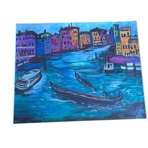 Vibrant Venice Canal Painting 20x16 Original Art print "A gondola ride" Signed